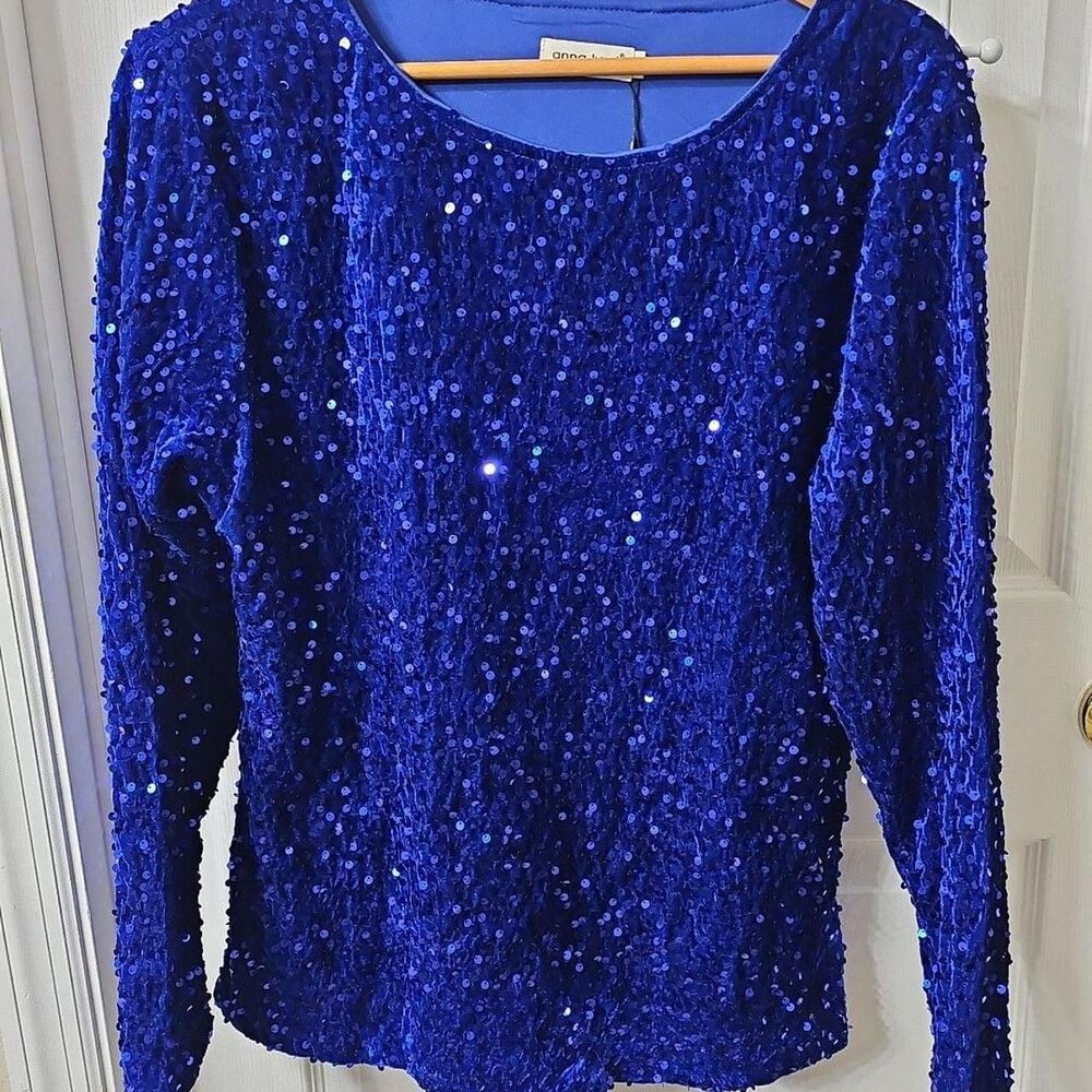 Anna-Kaci Royal Blue Sequin Long Sleeve Top XL